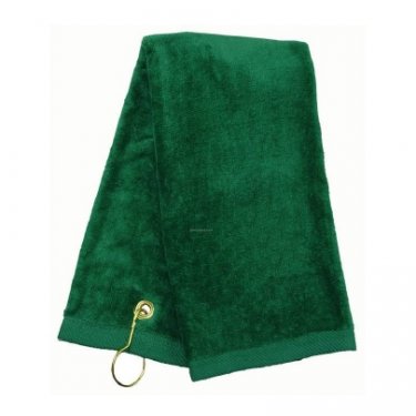 100 percent Cotton Velour Tri Fold Golf Towel with Brass Grommet and Hook 16X22