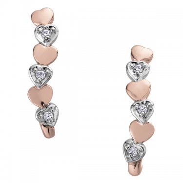 10K White and Rose Gold Heart Shaped Drop Earrings with Diamonds (0.06 CT. 