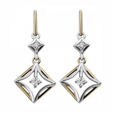 10K White and Yellow Gold Drop Earrings with Di...