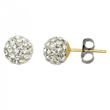 10kt 6.8mm Ball Clear Crystal Earrings With Sta...