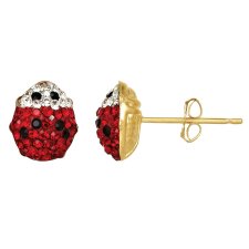 10kt Gold Ladybug Crystal Earring With 10kt Button Hook Back.