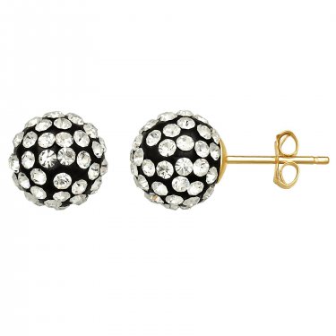 10kt Yellow Gold 7.8mm Black & White Crystal Ba...