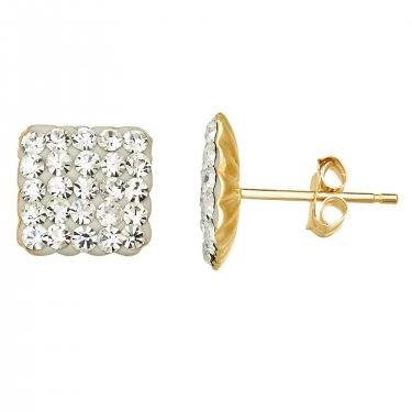 10kt Yellow Gold Square Clear Crystal With 10kt Yg Earring Backs.