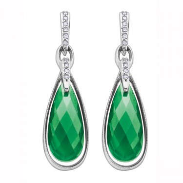 17mm Green Onyx Drop Earrings in 10K White Gold with Diamonds (0.10 CT. T.W