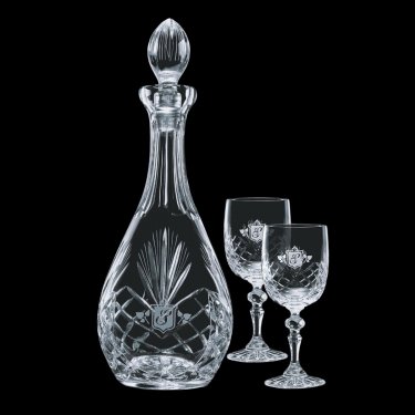 38 Oz. Cavanaugh Crystal Decanter & 2 Wine Glasses