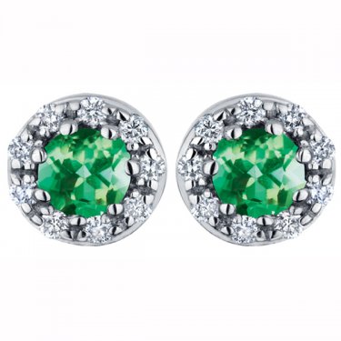 3.8mm Emerald Diamond Stud Earrings in 14K Whit...