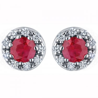 3.8mm Ruby and Diamond Stud Earrings in 14K White Gold (0.12 CT. T.W.)