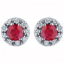3.8mm Ruby and Diamond Stud Earrings in 14K White Gold (0.12 CT. T.W.)