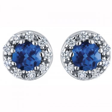 3.8mm Sapphire and Diamond Stud Earrings in 14K White Gold (0.12 CT. T.W.)