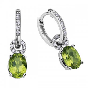 7mm Peridot Drop Earrings in 10K White Gold with Diamond Accents (0.12 CT. 