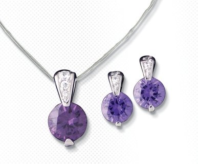 Amethyst Cubic Zirconia Pendant Necklace and Ma...