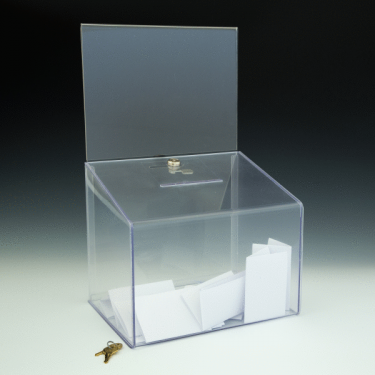 Ballot Box - Locking - With Header Card - 11,5 W x 18 H x 8,5 D  - Clear