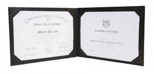Black Leather Double Certificate/ Document Holder in Landscape Format