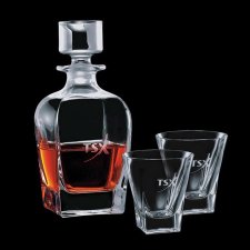 Chesswood Decanter and 2 On The Rocks Glasses
