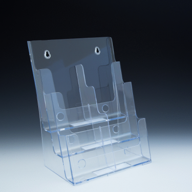 Counter Brochure Holder up to 8.5 Width - 3 pockets -  9.375 W x 13.5 H x 7 D - Clear