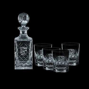 Crystal Medallion Decanter and 4 On The Rocks G...