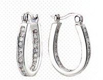 Cubic Zirconia Hoop Oval Earrings w/ Hinged Enc...