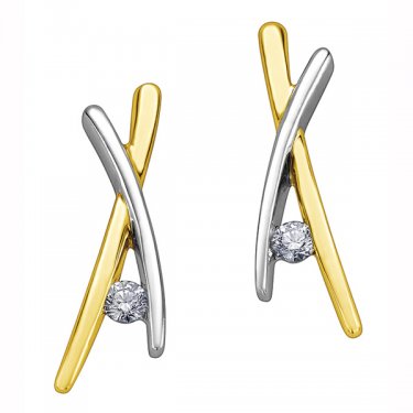 Diamond Criss-Cross Stud Earrings in 10K Two-Tone Gold (0.16 CT. T.W.)