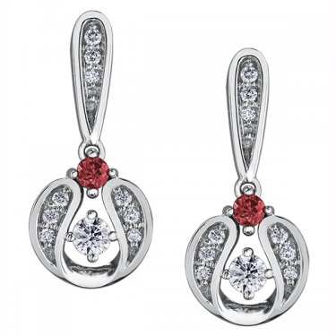 Diamond Drop Earrings in 10K White Gold with Ruby Accent (0.121 CT. T.W.)