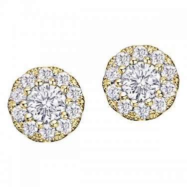 Diamond Framed Stud Earrings in 14K Yellow Gold...