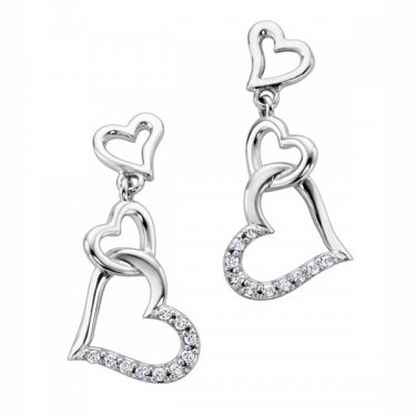 Diamond Triple Heart Drop Earrings in 10K White...