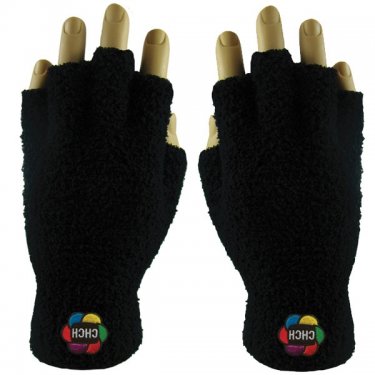 Embroidered Fuzzy Fingerless Gloves