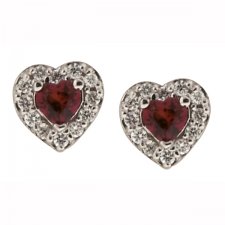 Heart Shaped Garnet and Diamond Stud Earrings in 10K White Gold (0.10 CT. T