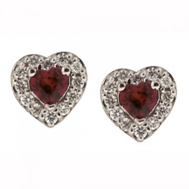 Heart Shaped Garnet and Diamond Stud Earrings i...