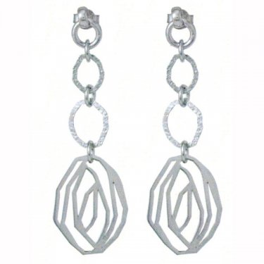 Italian Sterling Silver Ladies Earrings - Silver Oval