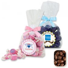 Large Gusset Stand Up Bag w/ Bow Filled with Milk Chocolate Raisins