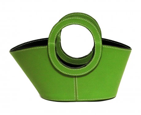 Leather Wine Basket & Server w/ 2 Handle - Lime Green