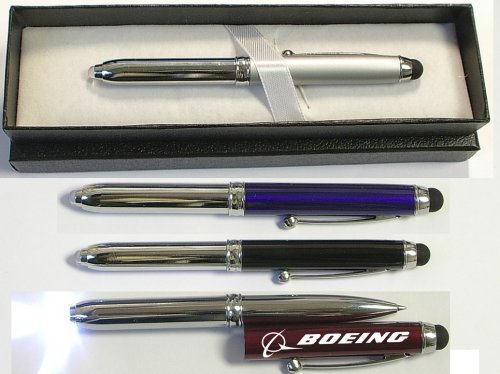 Metal Pen with LED Light & Stylus in Gift Case