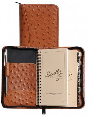 Ostrich Leather 3 Way Zipper Pocket Weekly Planner w/ Telephone Address Book