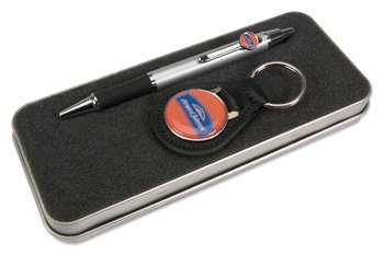 Pen and Leather Key FOB Set - Domed full color insert and tin box