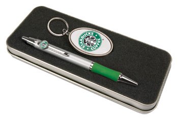 Pen and Metal Key Tag Set - Domed full color insert and tin box
