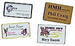 Personalized Name Badges - 1.5 x 3 - With Attached Pin - Gold or Silver Casing - 4 Color Process Print