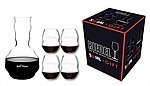 Riedel Crystal Swirl Decanter & Set of Four Stemless Red Wine Glasses w/Riedel Gift Box