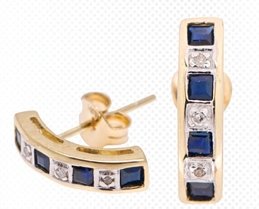 Sapphire and Diamond 10 Karat Gold Earrings