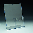 Slanted Sign Holder with pocket - w/ Brochure Pocket 4 x 9 bottom right - 8,5 W x 11 H - Clear durable acrylic