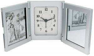 Horloge-réveil-triptyque cadres photos et miroir