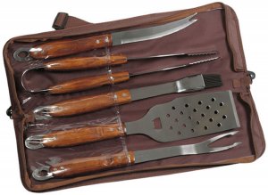 5 Piece Wood Handle Barbecue Set in Zippered Nylon Case (3-5 Days)