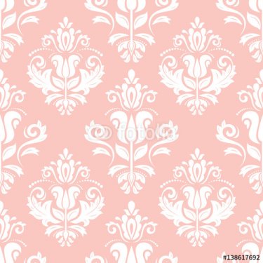 Classic seamless vector pink and white pattern. Traditional orient ornament. ... - 901150442