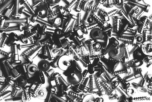 close up assortment many different bolts and screws.