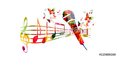 Colorful music background with microphone and music notes - 901150517