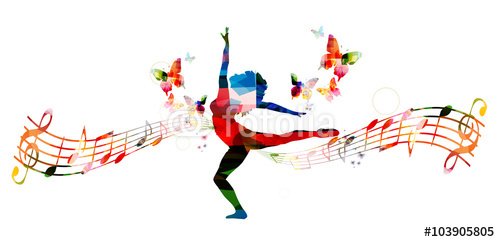 Colorful music background with woman dancing