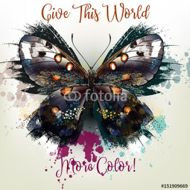 Fashion conceptual background with vector realistic butterfly. Give this World more color