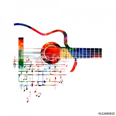 Vector illustration of colorful guitar with music notes