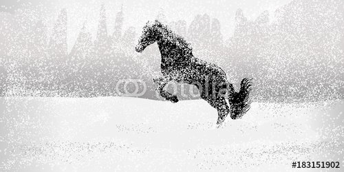 Horses in Snow field, Silhouette