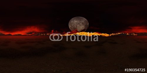 Panorama 360° con luna piena e notte scura