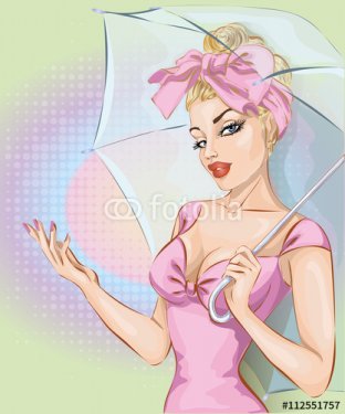Pin-up sexy woman with umbrella - 901150750